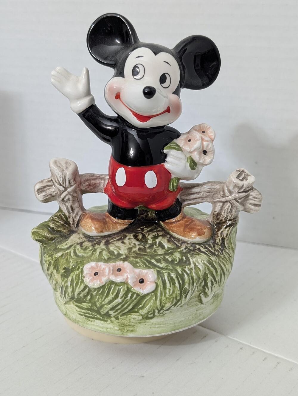 Vintage Disney Japan Mickey Mouse Spring Flowers Music Box